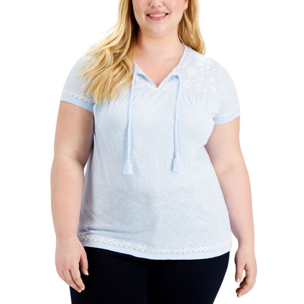 Style & Co Plus Size Embroidered Peasant Top